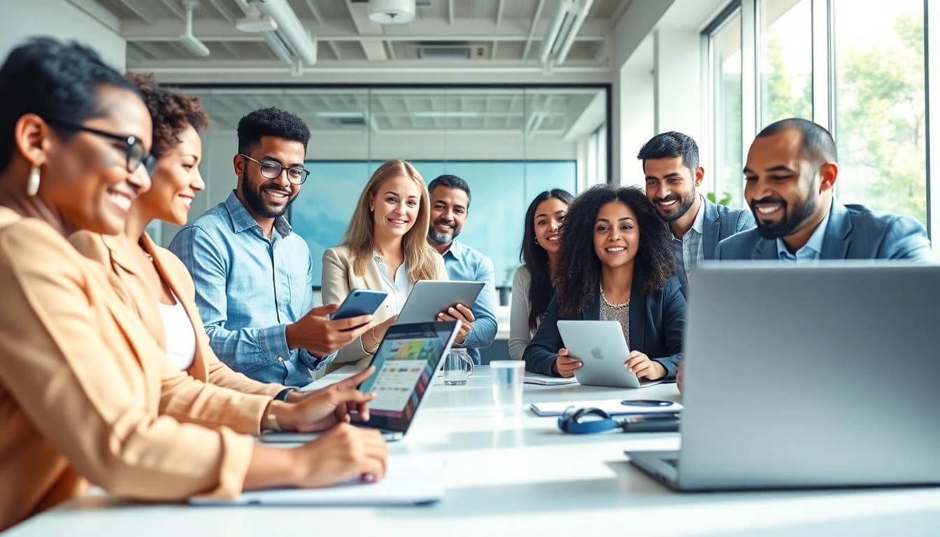 Lingo Connect facilitating real-time language interpretation in a diverse professional environment.