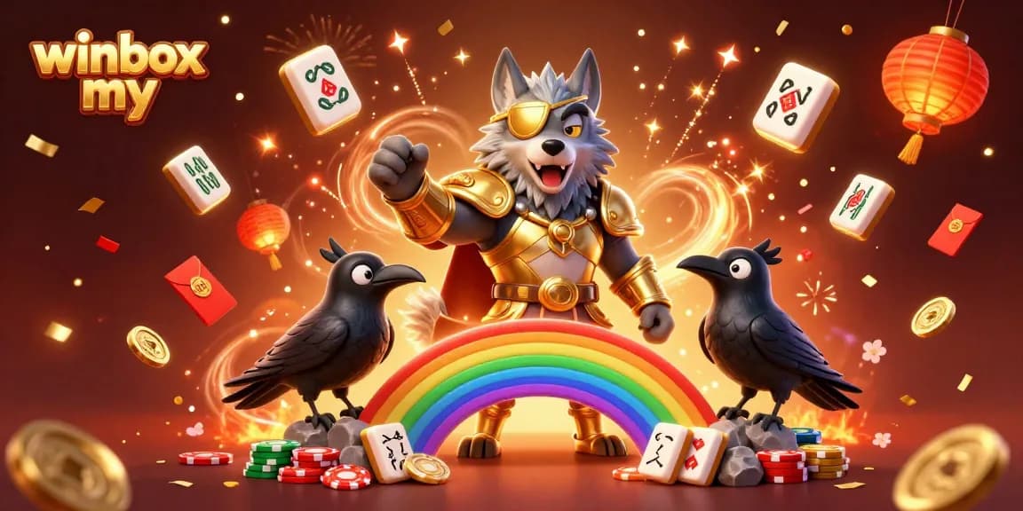 Spin and win at winbox my as 3D characters celebrate above a vibrant casino scene.