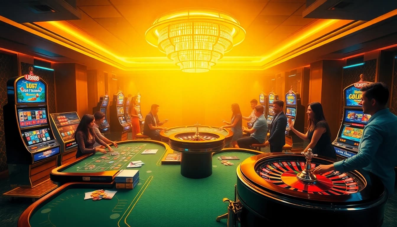 Experience the thrill of U888 at a luxurious casino with vibrant games and engaging players.