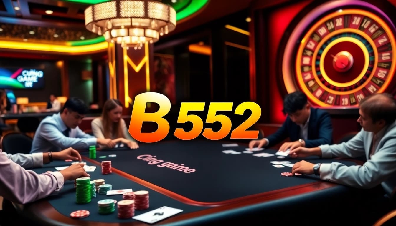 Participants enjoy a thrilling game at Cổng game B52, showcasing high-stakes Poker and vibrant atmosphere.