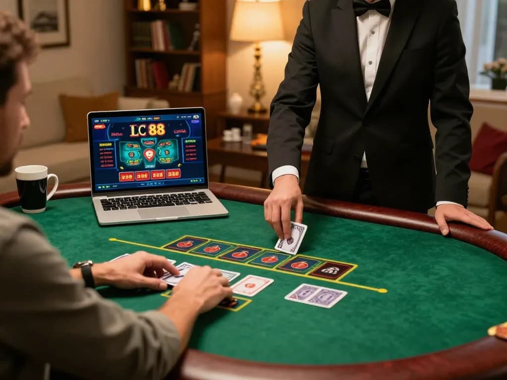 Player engaging in an exciting game of blackjack at LC 88, showing cards and focused expression.