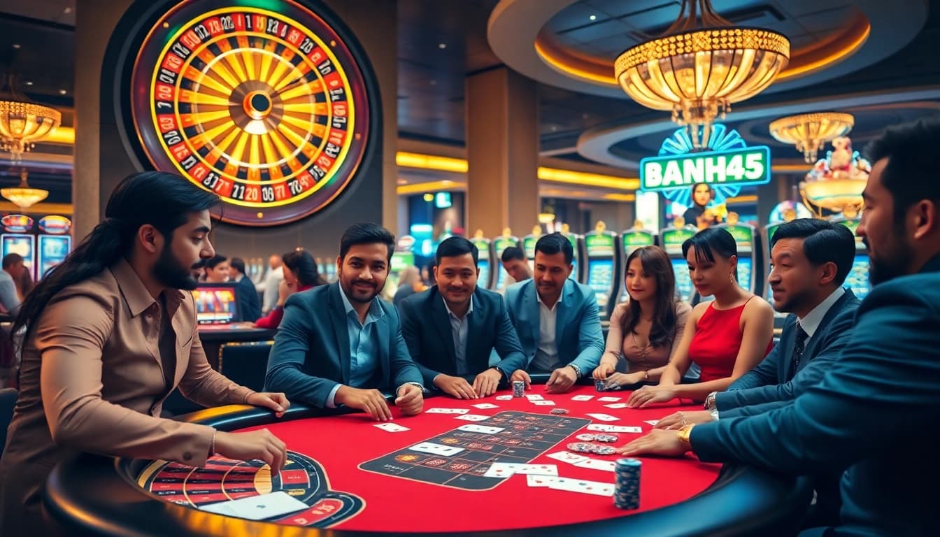 Feel the excitement of MERAH45 at an opulent casino table surrounded by eager players.