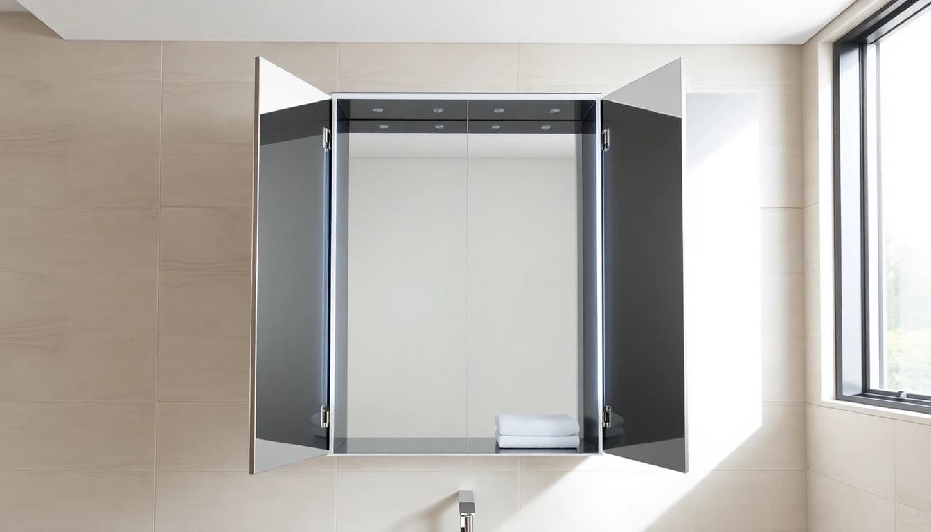Eleganter sonni Spiegelschrank mit moderner LED-Beleuchtung und Touch-System im Badezimmer.