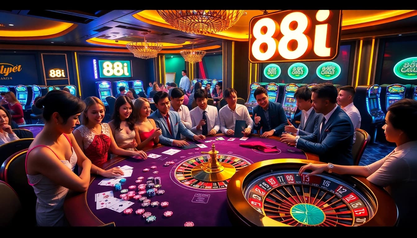 Engaging players at a vibrant casino table with 88i integrated elements for a thrilling atmosphere