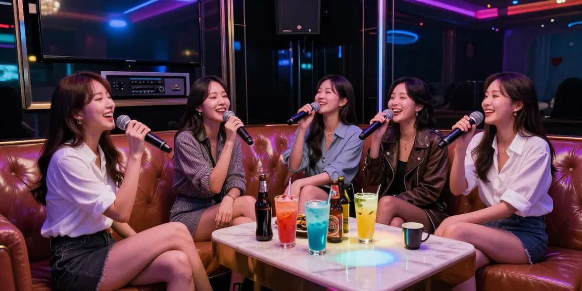 강남가라오케에서 친구들과 함께 즐기는 프라이빗 노래방의 화려한 분위기