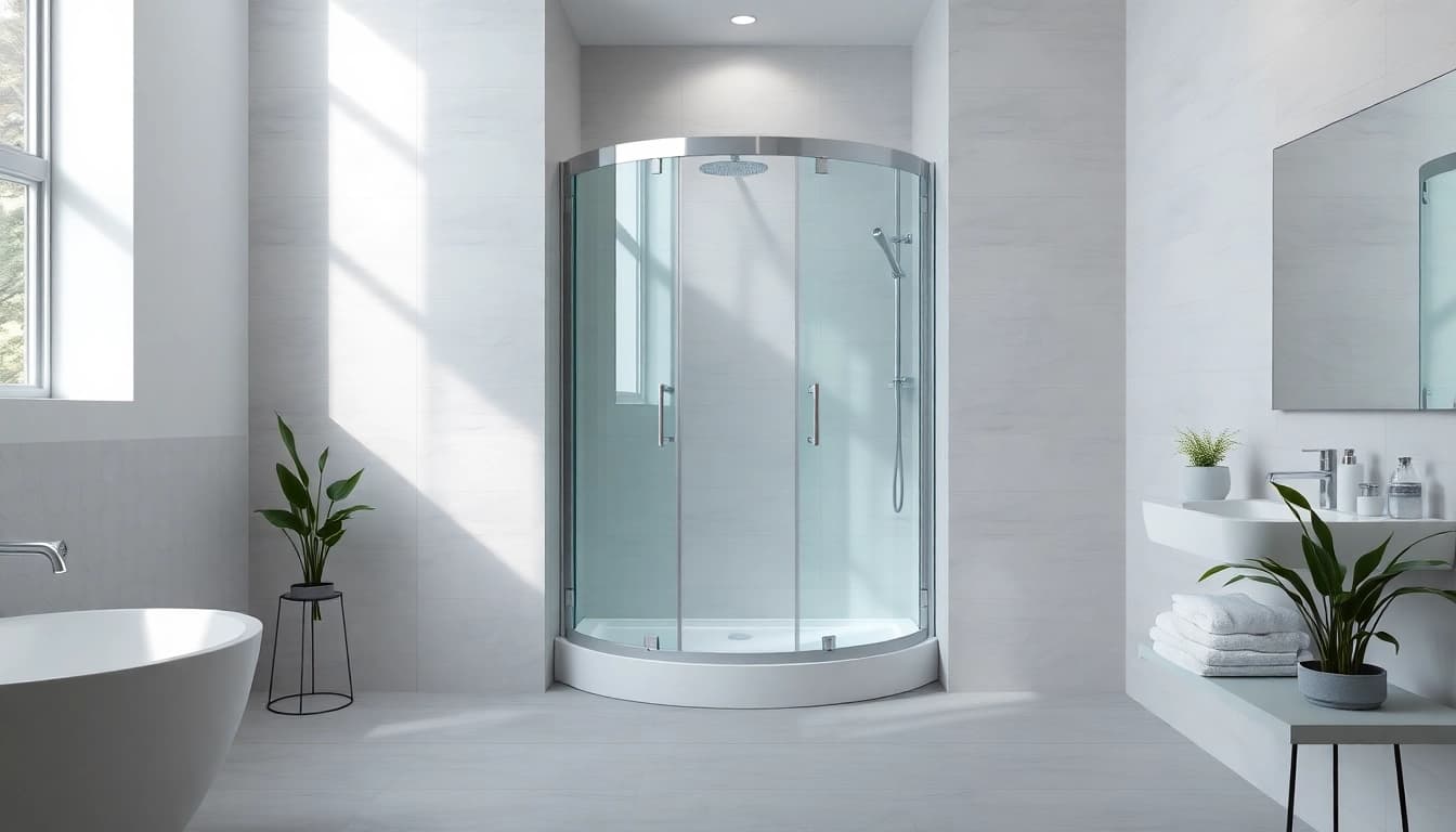 Moderne duschkabine 80x80 eckeinstieg in stilvollem Badezimmer-Design zeigen.