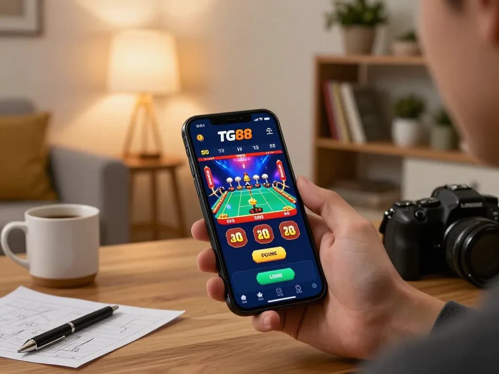 Engaging with the TG88 casino app for mobile betting in a cozy home setting