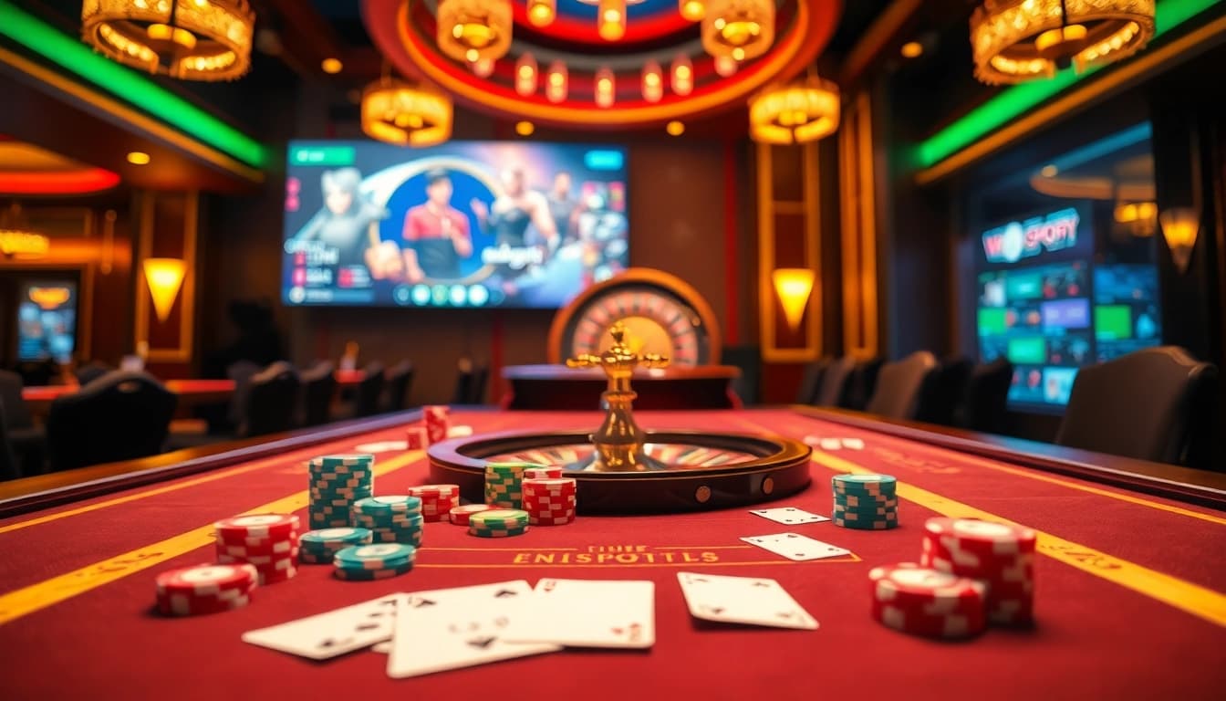 Bet at the poker table while enjoying Xôi Xoài TV esports coverage in a glamorous casino.