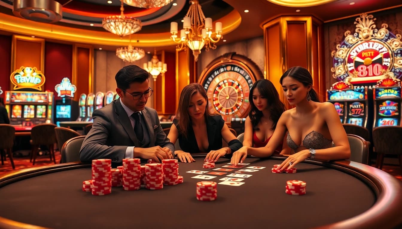 Experience the thrill of 68VIP with an elegant casino scene featuring poker tables and roulette wheels.