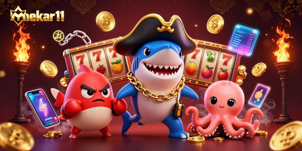 Mekar11 brings excitement with winning slot games and prizes showcased by colorful characters.