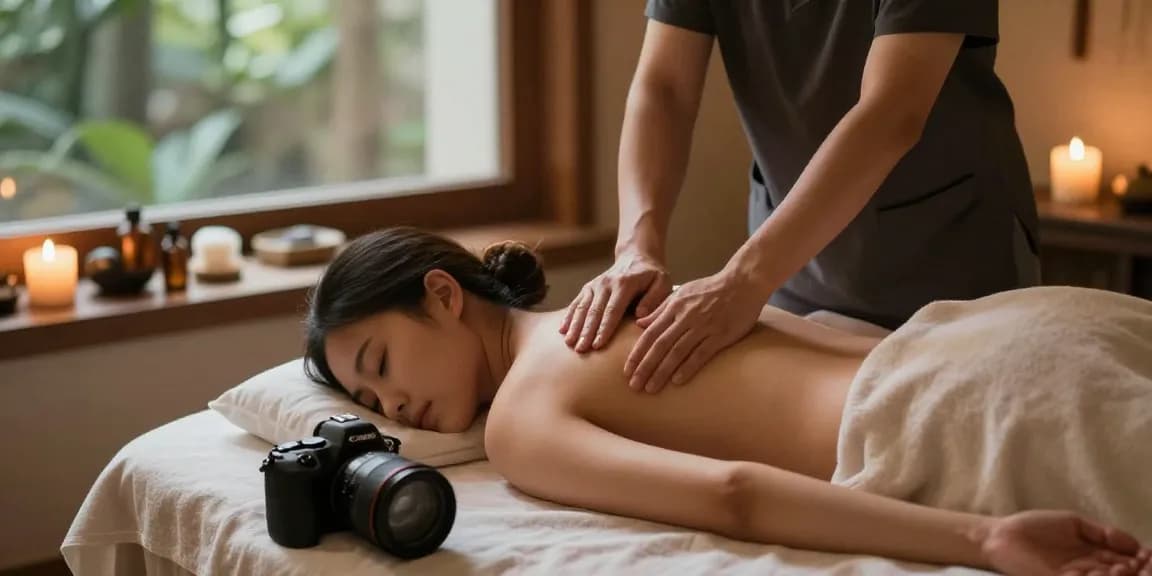 부산스웨디시 마사지를 받는 사람과 아로마 오일, 부드러운 조명으로 편안한 분위기를 연출하는 이미지