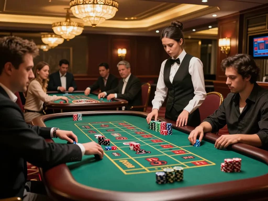 KP88 players placing bets at roulette table in vibrant casino atmosphere.