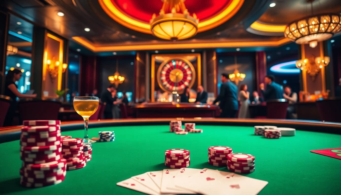 Experience thrilling gameplay at rr99 casino with poker chips and cards on a vibrant table.