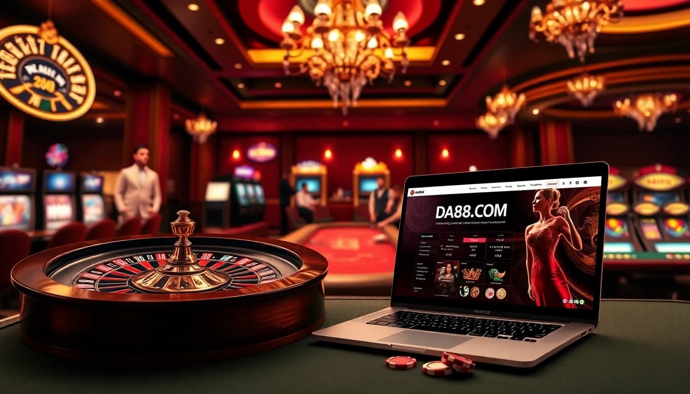 Engaged players strategizing their bets at DA88.COM in a luxurious casino ambiance filled with excitement.