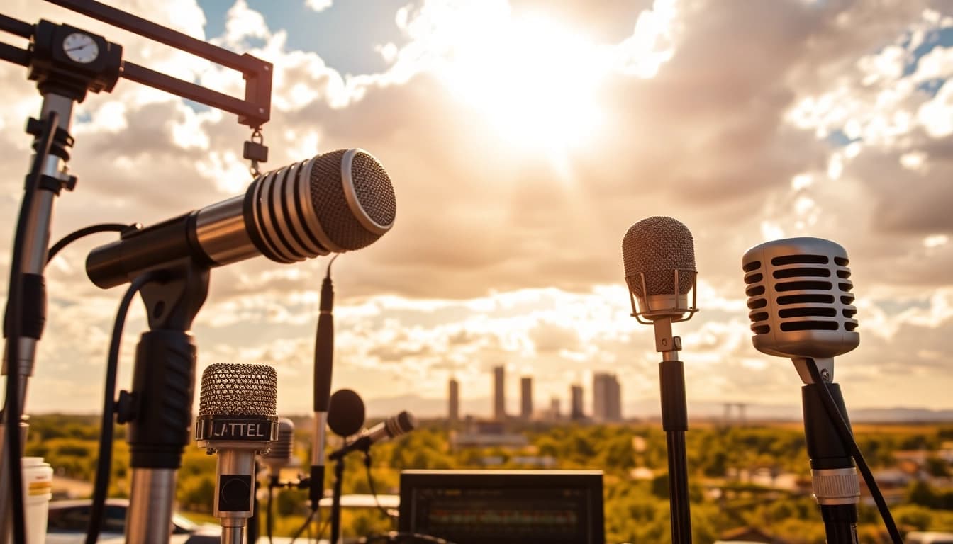 Engaging scene of https://chadronradio.com/ community radio station with vibrant broadcasting equipment.