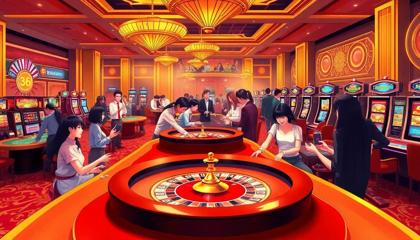 Experience the excitement of GG88 with vibrant casino games and players enjoying their luck.