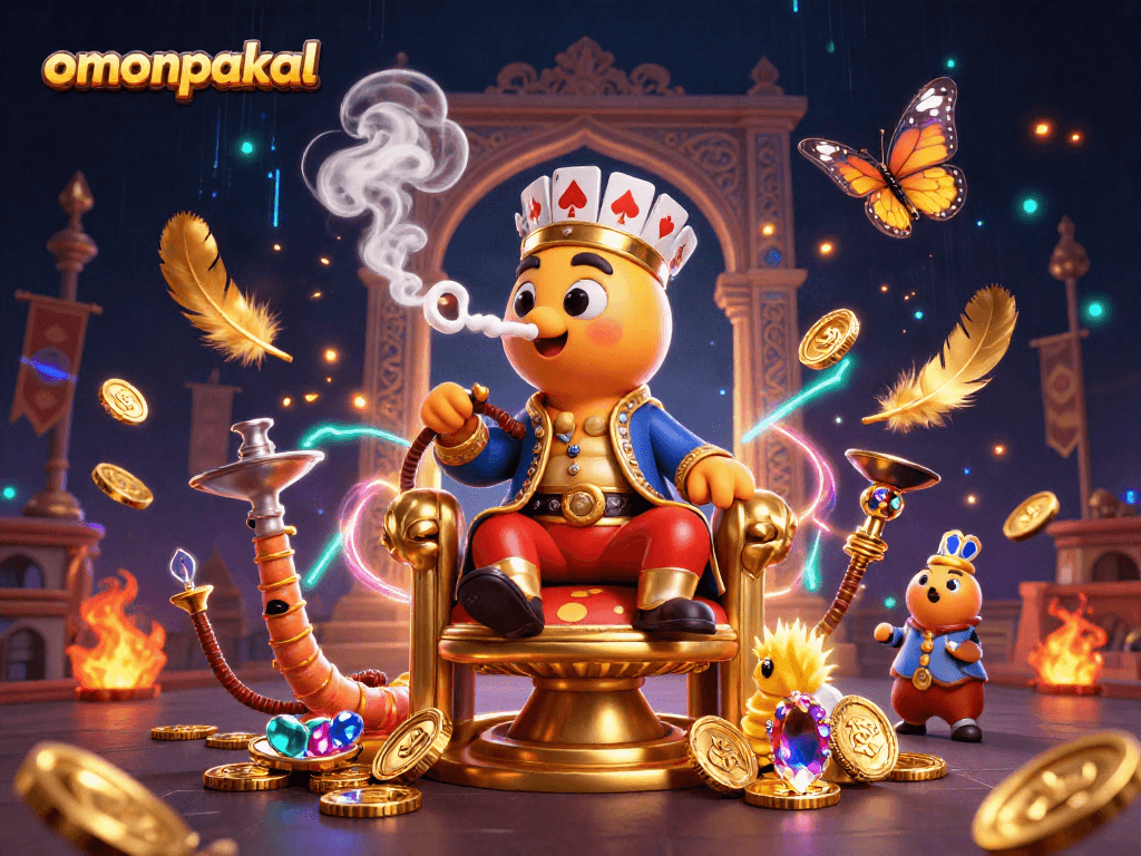 Engage with omonpakal as vibrant characters and symbols collide in a bustling casino-themed digital art.
