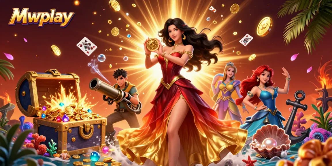Experience Mwplay's captivating games with stunning graphics and thrilling rewards in this vibrant casino art.