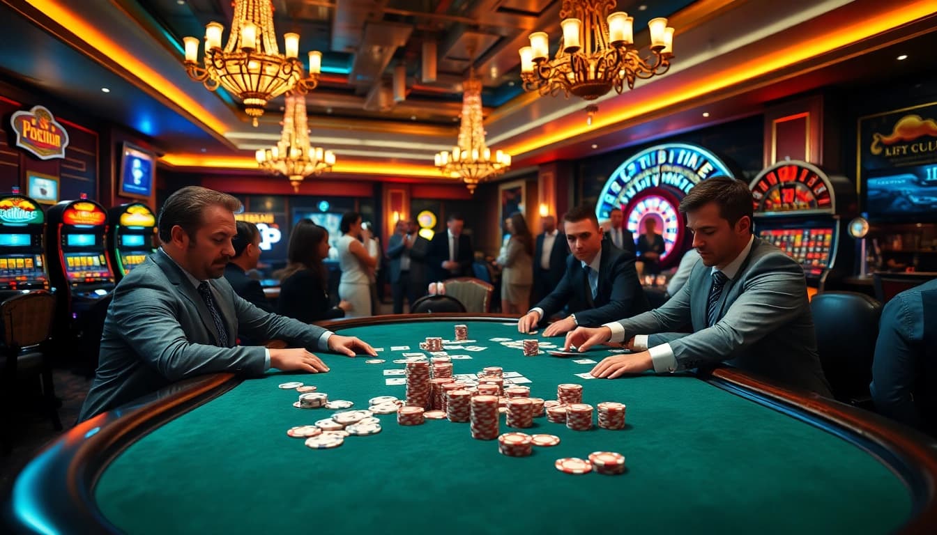 Witness the excitement at hitclub's high-stakes poker tables showcasing professional gameplay and luxury.
