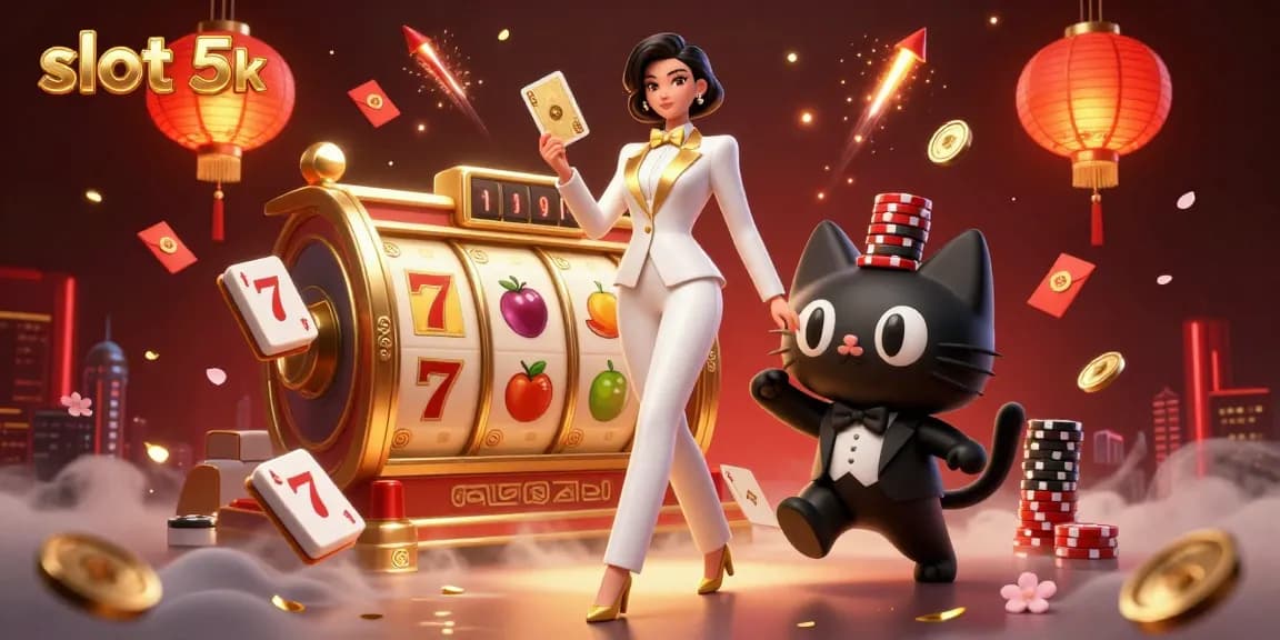 Experience thrilling action with slot 5k in this rich, vibrant 3D casino illustration filled with engaging elements.