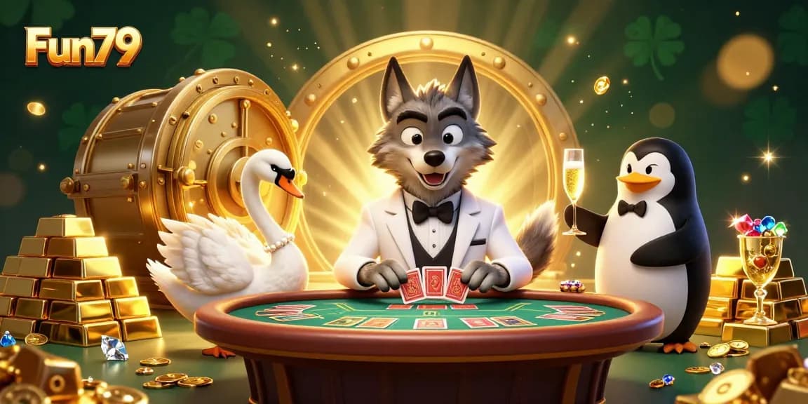 Engage in exciting gameplay at Fun79's vibrant casino scene featuring animated characters and magical treasures.