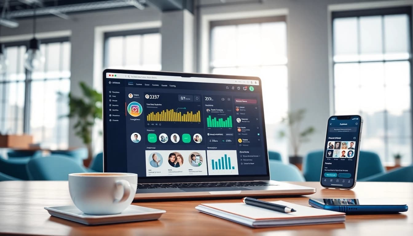 Analyze metrics on an Instagram smm panel within a modern workspace, showcasing effective social media strategies.