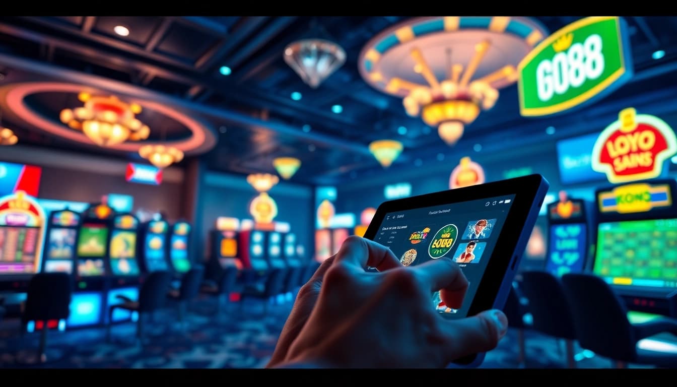 Engaging gaming experience on the GO88 platform featuring poker and slot icons.