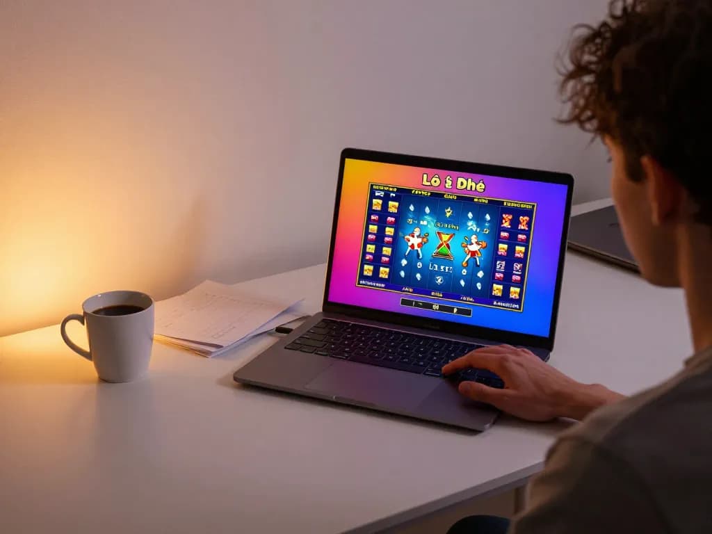 Lô đề online gameplay on a laptop, showcasing strategic engagement in a cozy setting.