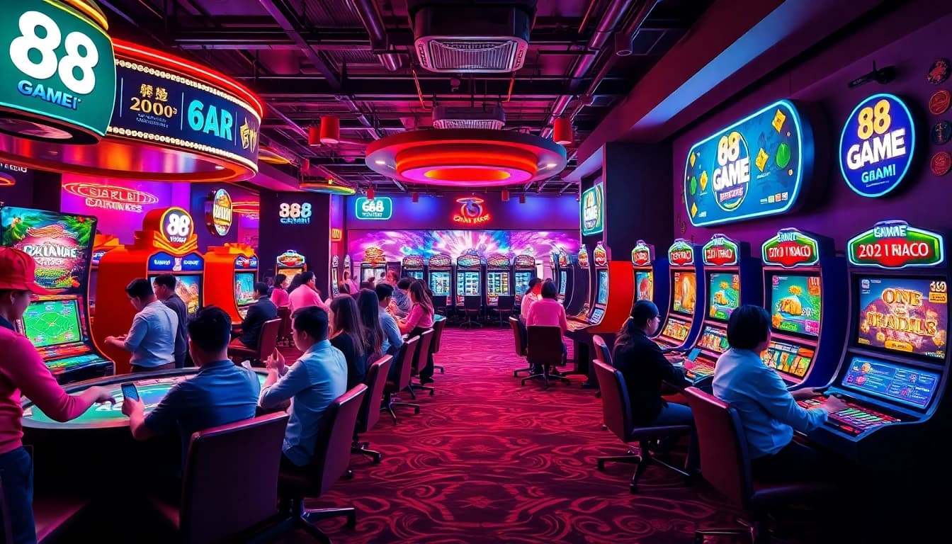 Dynamic online gaming scene representing 68 Game Bài with vibrant visuals and diverse players.
