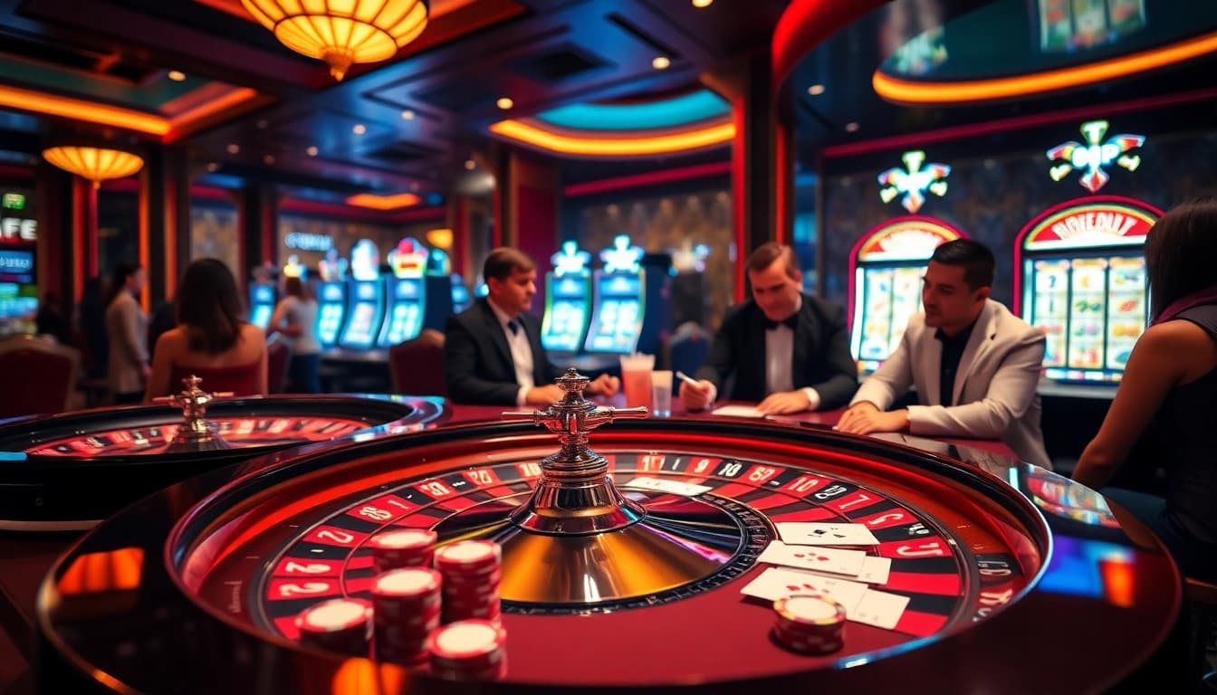 Enjoy the thrilling experience of betting at 68VIP, featuring vibrant poker chips and roulette wheels.