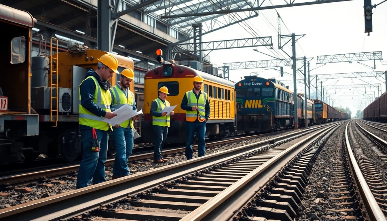 Railroad contractors near me monitoring track work with precision and professionalism.