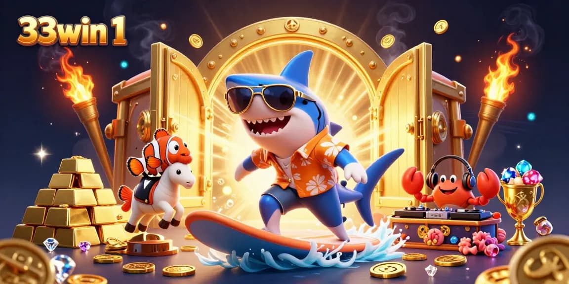 Experience the thrill of winning at 33win 1 with a vibrant 3D casino scene featuring exciting characters.
