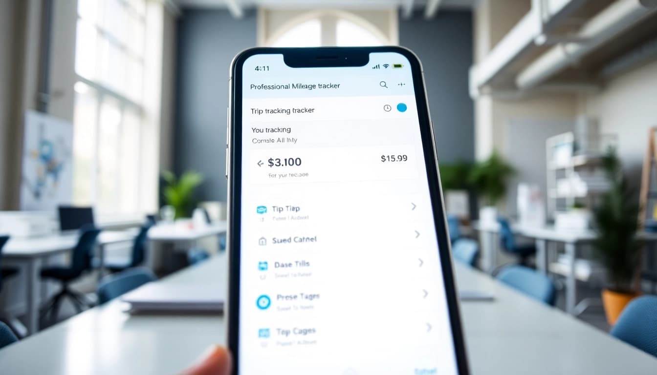 Volg je ritten met www.tripbook.io op een smartphone in een moderne kantooromgeving.