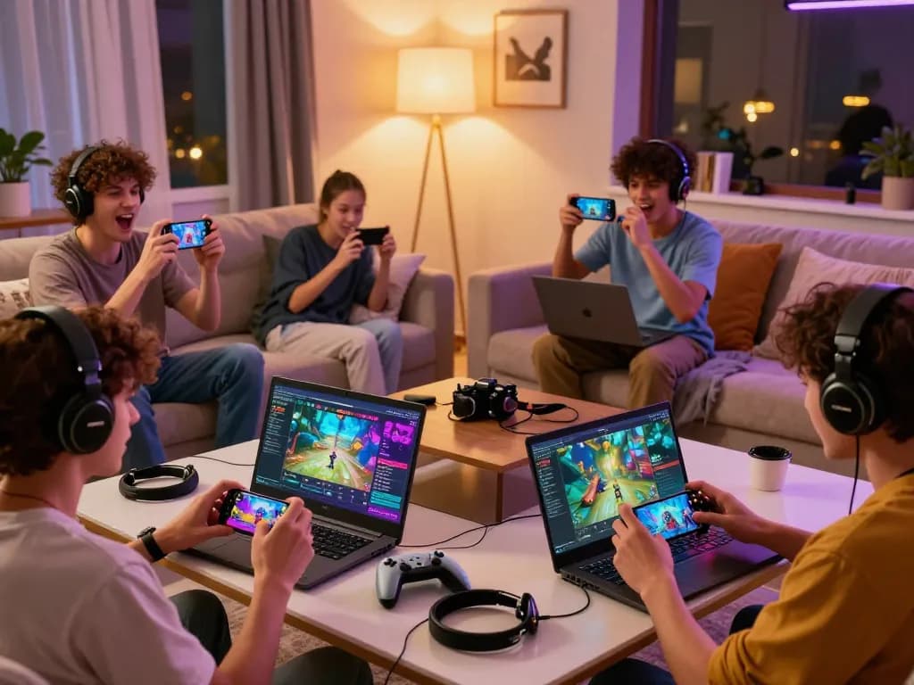 Engaging players on the Trang chủ MM88 platform enjoying vibrant online gaming in a modern living room.