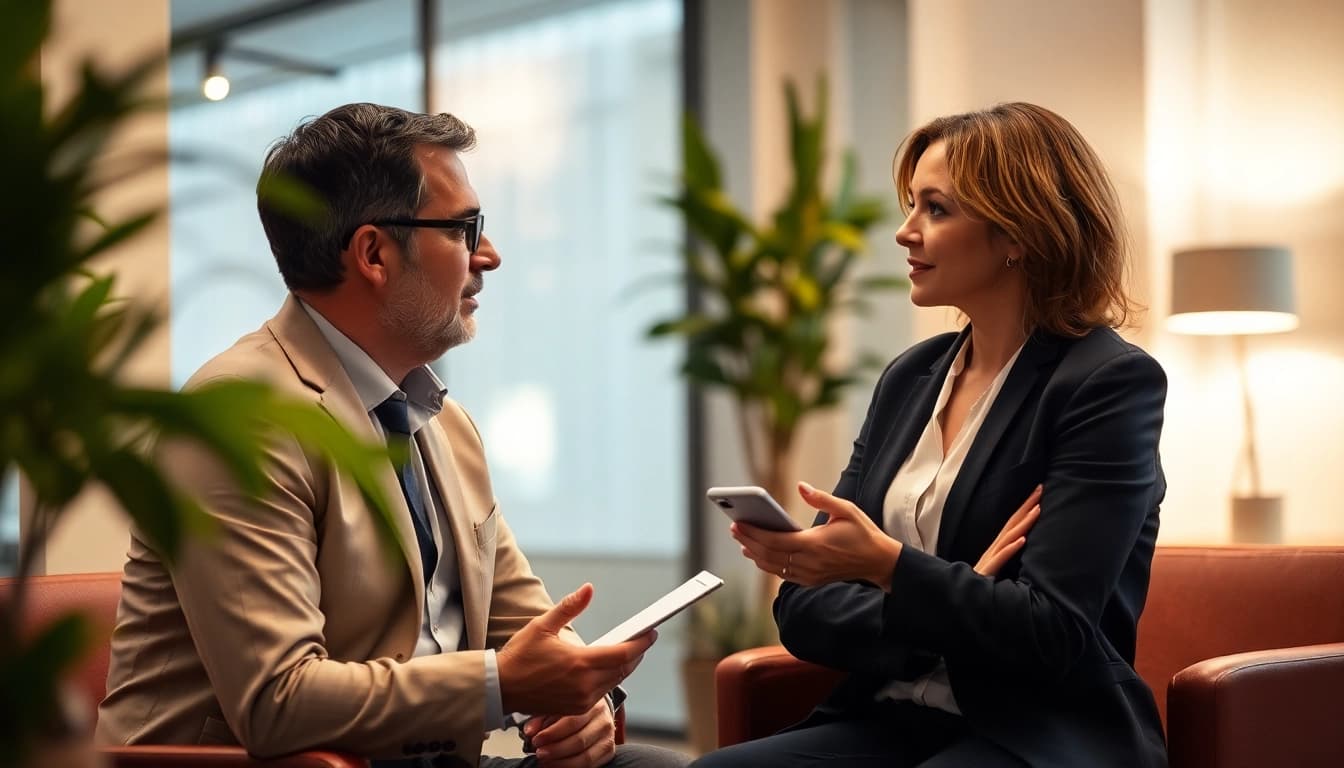 Lawyer explaining TPD claims process to a client in a modern office, showcasing expertise and support.