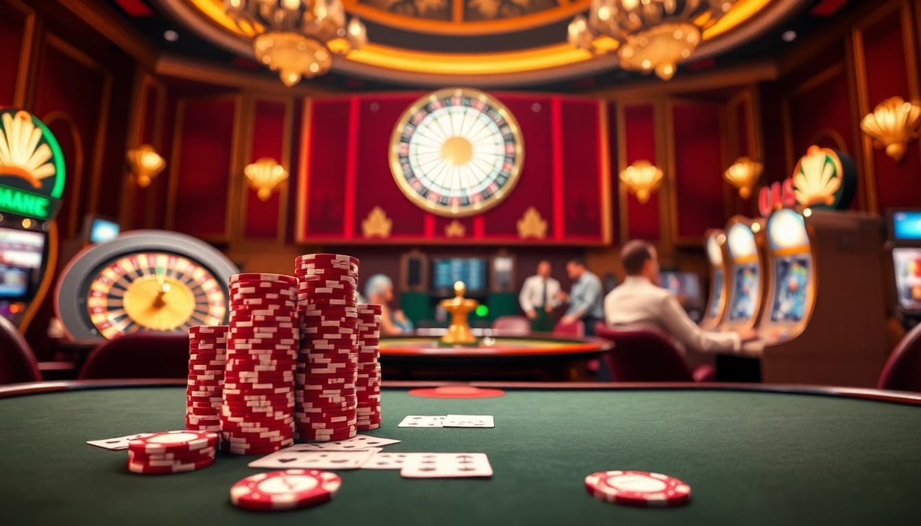 Experience high-stakes gambling action with https://www.vaoluoitv.com/ poker and roulette tables in a luxurious casino.