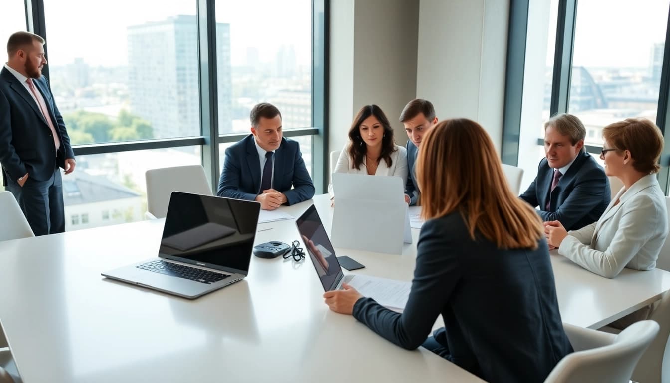Collaborative meeting discussing luxembourg family holding in a modern setting.