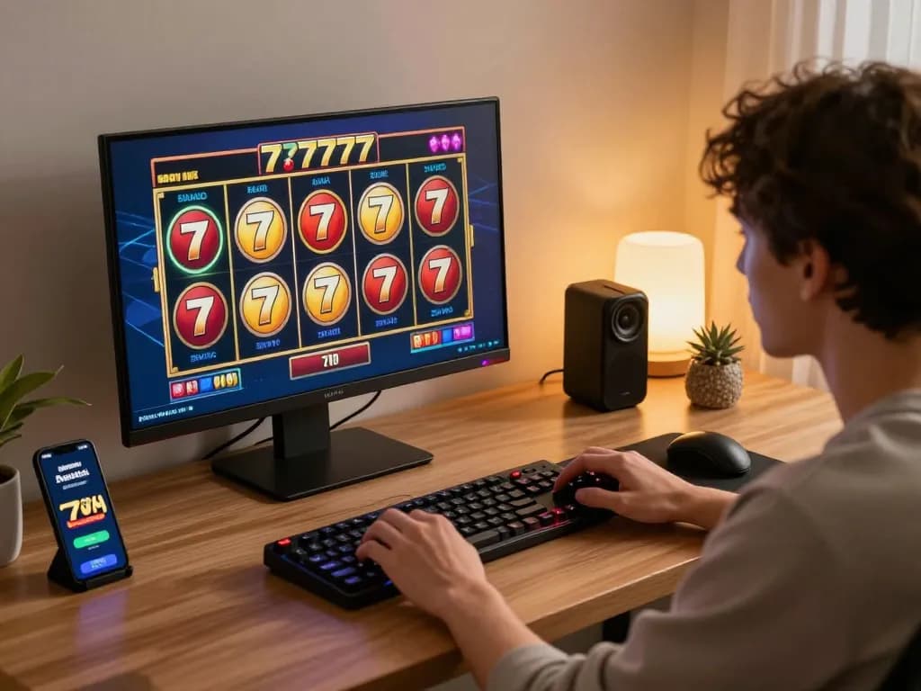 Engaging gameplay on slot777 slot machine with colorful reels spinning.
