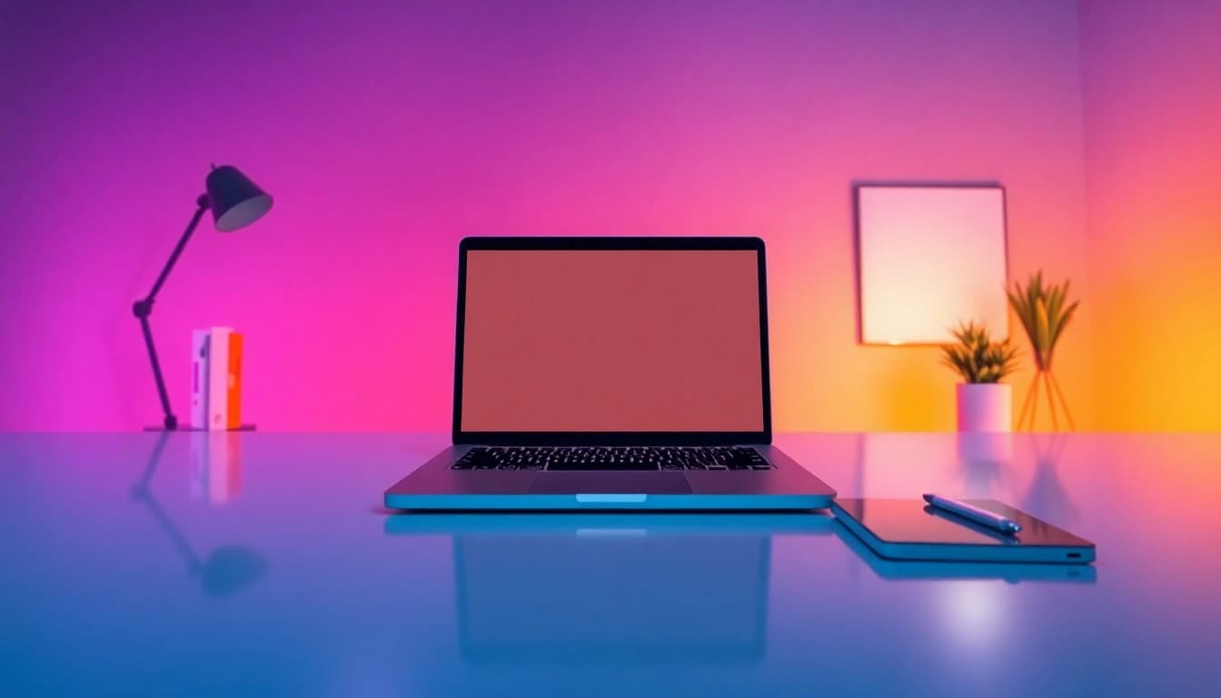 Desenvolvimento de Sites com design moderno e responsivo em um ambiente de trabalho criativo.