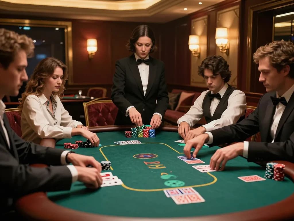 U888 VIP gaming area with intense poker action and luxurious decor, showcasing high-stakes play.