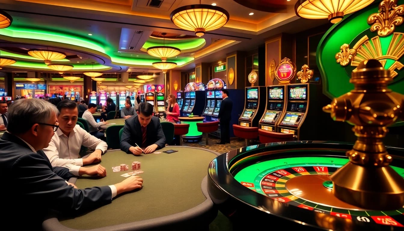 Engaging players at a lively casino table for https://winvn.wiki gaming experience.