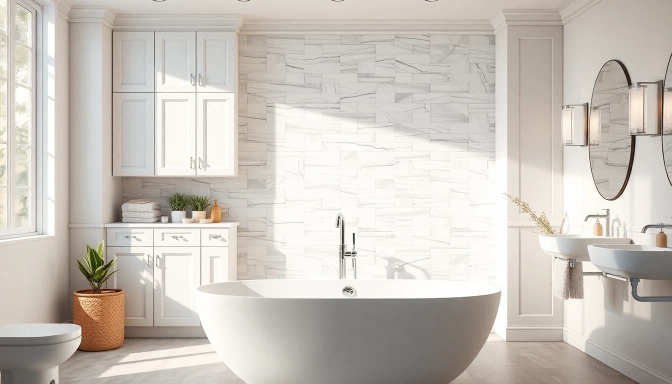 Visualize bath reconstruction showcasing modern bathroom design with elegant features and calming tones.