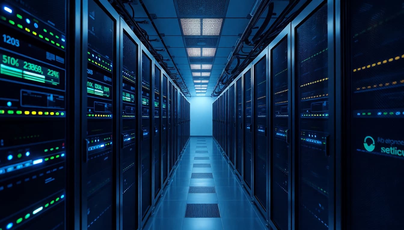 Unmanaged dedicated server setup in a high-tech data center, showcasing advanced infrastructure.