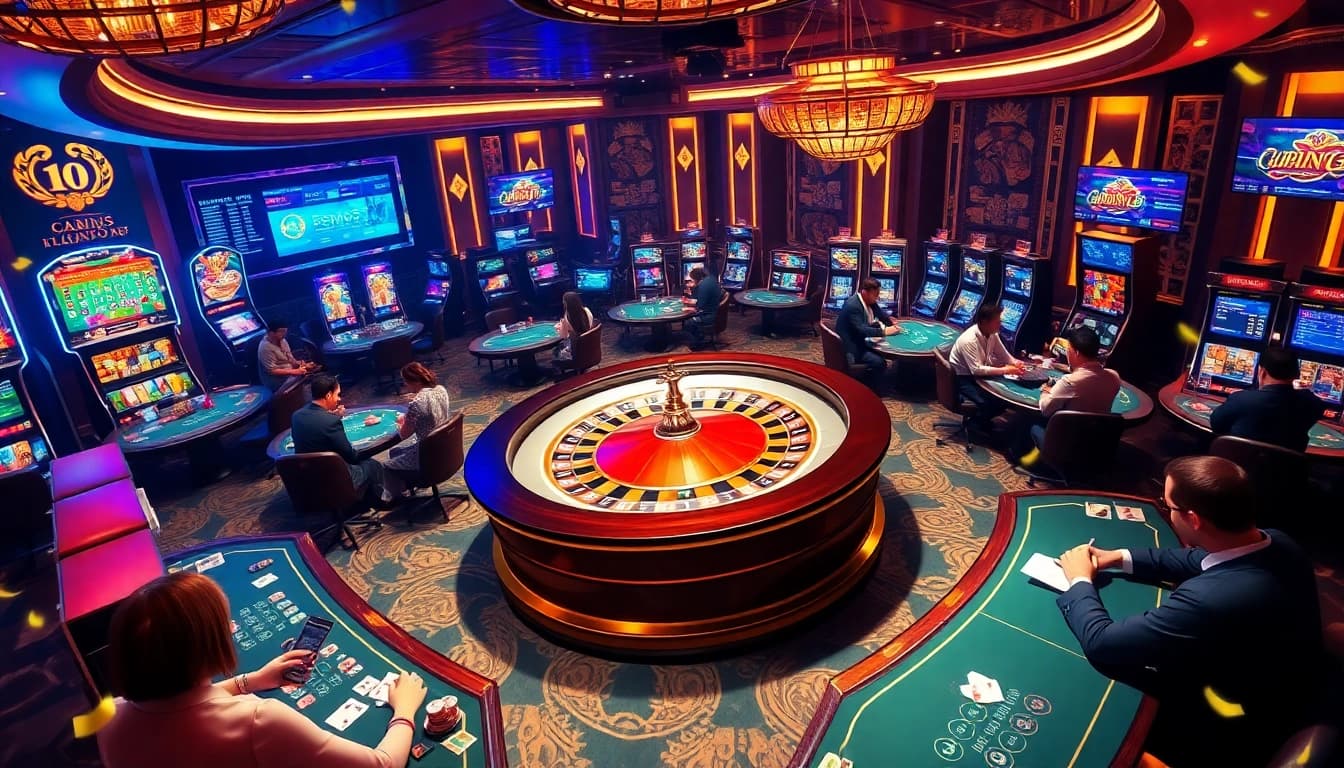 Engage in high-stakes excitement at https://luckywin.fan/ with a vibrant casino atmosphere, featuring poker tables and animated slot machines.