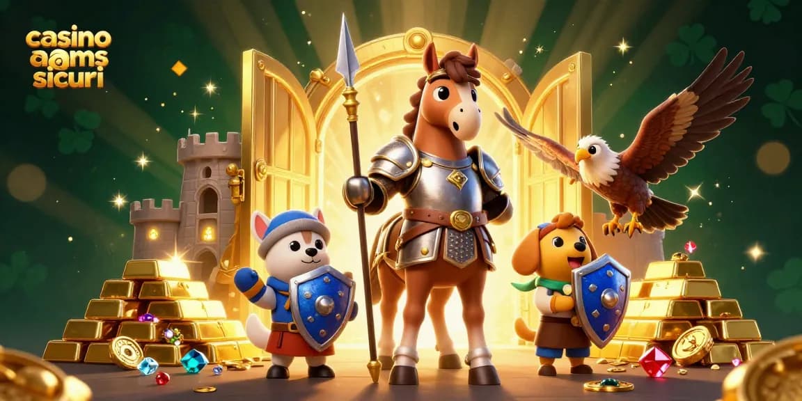 Scopri i casinò non AAMS sicuri mentre il cavaliere medievale e il suo giovane scudiero esplorano forzieri di tesori.