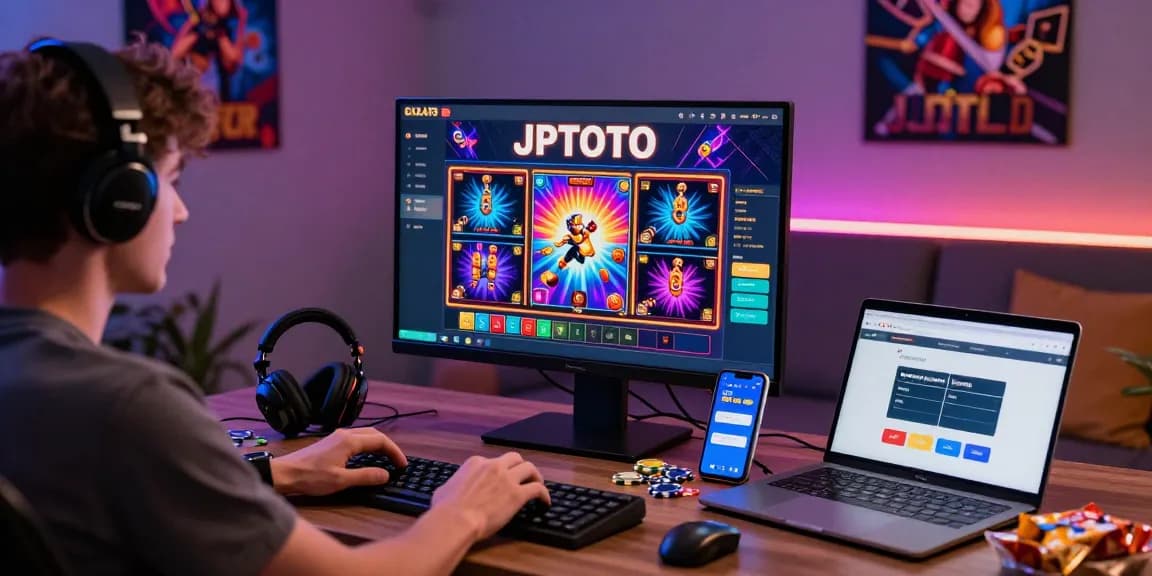 Engaging JPTOTO online gambling scene with a player immersed in live slot games.