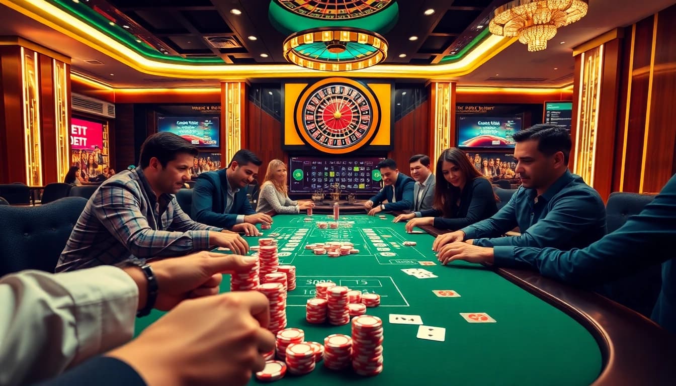 Enjoy a thrilling game at Nhà cái S8 with poker chips and an exciting casino atmosphere.