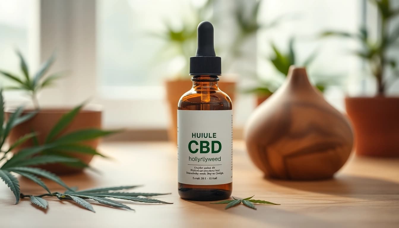 Application of huile cbd hollyweed in a serene setting surrounded by natural elements.