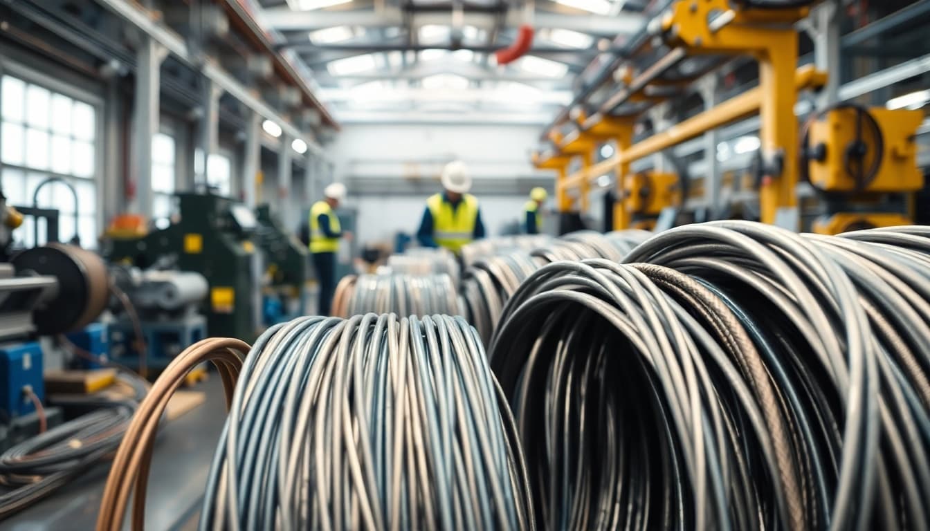 Flexible Wire Manufacturer showcasing advanced machinery in a vibrant industrial environment.