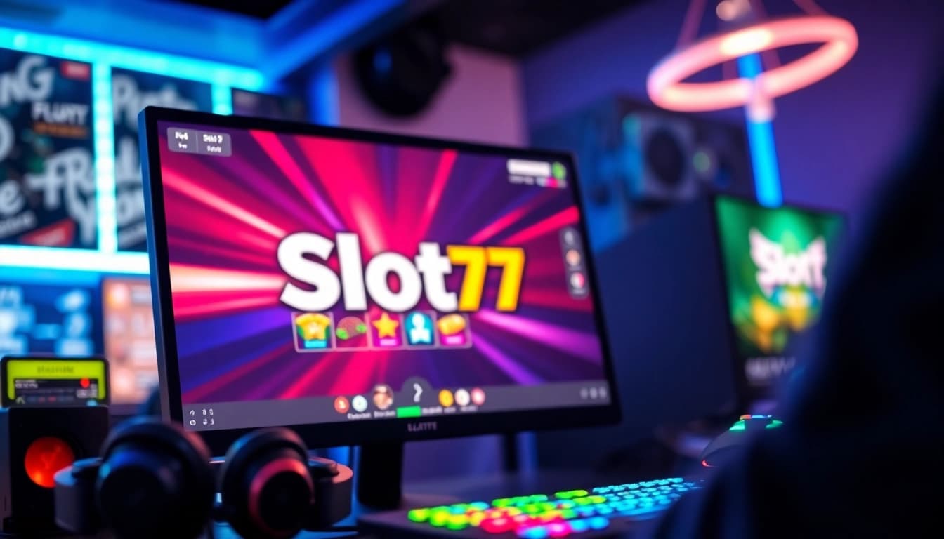 Permainan Slot77 yang menarik dengan antarmuka yang berwarna-warni di layar komputer.